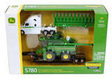 #45656 1/64 John Deere S780 Combine with Freightliner Cab & Lowboy Trailer