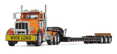 #50-3475 1/50 Bright Orange Peterbilt Model 367 Day Cab & Talbert 55SA Triple-Axle Lowboy Trailer