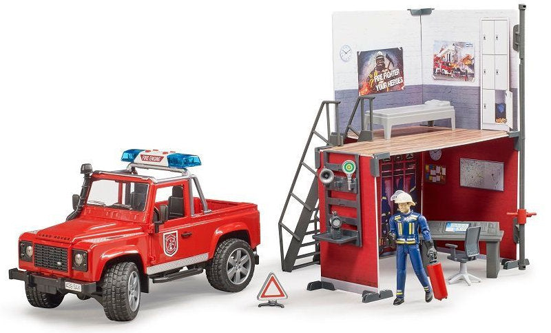 #62701 1/16 Bworld Fire Station with Land Rover and Fireman