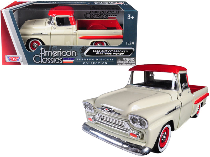 #79311AC-CRM 1/24 Cream & Red 1958 Chevy Apache Fleetside Pickup