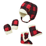 #J00875 Buffalo Plaid Bomber Hat Set